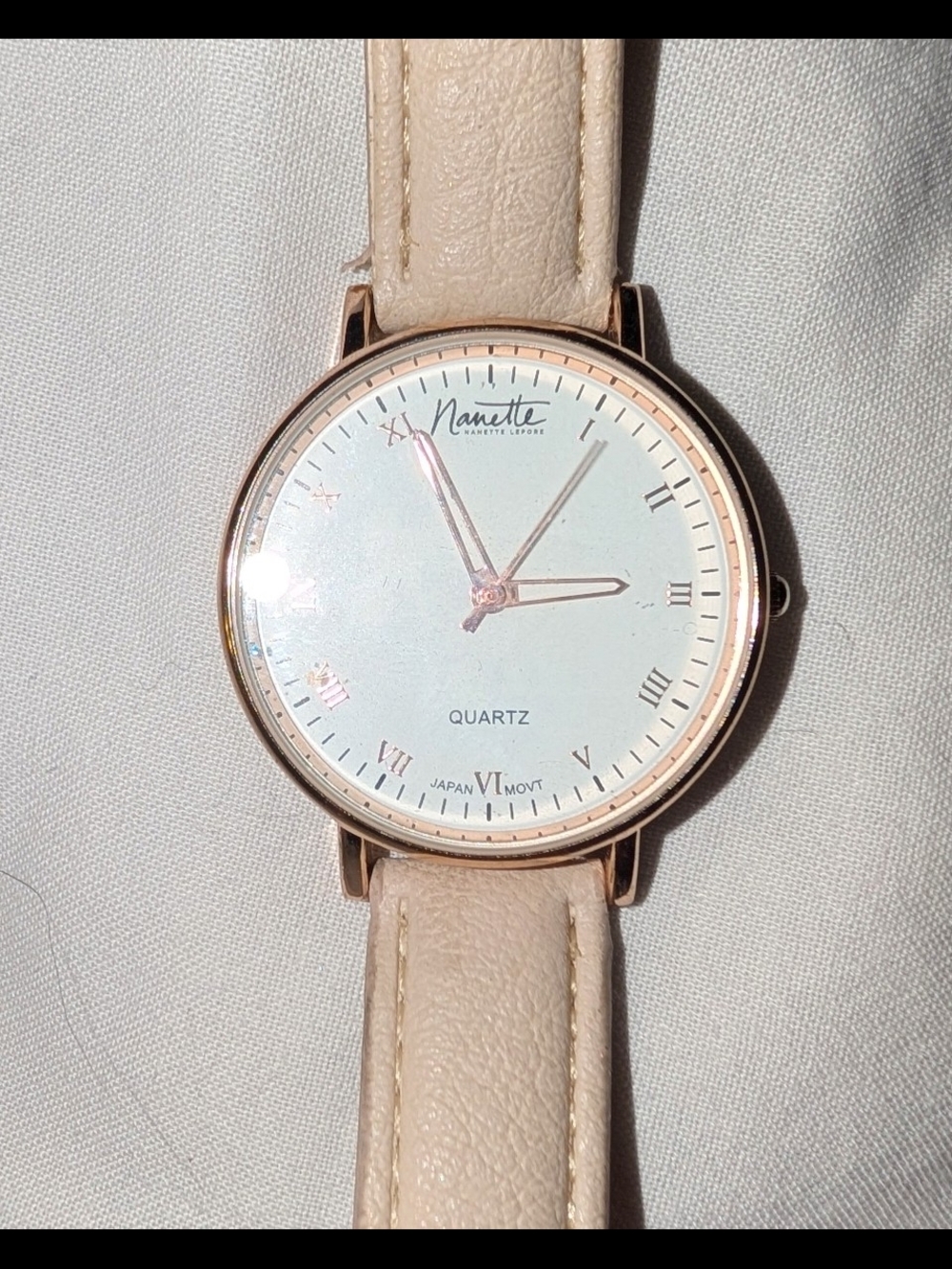 Working Nannette Lapore Rose Gold Case Light Beige Leather Strap Quartz Watch